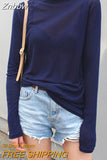 Znbbw Sale 2023 New Spring Summer Basic Tops Long Sleeve Loose Thin Sexy Blue T-shirt Women Fashion Solid Color Cotton Tee Femme