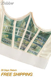 Znbbw Oil Painting Print Women Corset Retro Boned Slimming Body Belt Underbust Cummerbund Bustier Waist Trainer Shaper Girdle