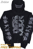 Znbbw Hoodie Rhinestone Skeleton Goth Sweatshirt Sport Coat Pullover Men's Gothic Long Sleeve Oversized Hoodie Y2k Jacket Hoodies 0410