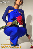 Znbbw Hollow Out Sparkle Long Sleeve Maxi Dress For Women Glitter Vestidos Robe New Bodycon Shiny Night Club Party Long Dress