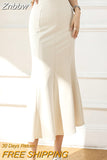 Znbbw Summer Autumn New High Waist Midi Skirts For Women Office Lady Elegant Mermaid Skirts Simple Casual Long Skirt Faldas Mujer