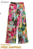 Znbbw 2023 Spring Autumn Pant Women High Waist Floral Print Casual Wide Pants Womens Streetwear Straight Trousers Women 202307