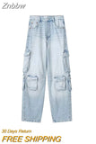 Znbbw TARF 2023 Spring Autumn Women Jeans Washed Process Worn-out Cargo Pants Straight Trousers Women