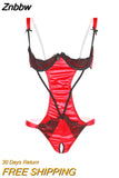 Znbbw Bow Backless Nightwear Teddy Lenceria Sexi Para Mujer Black Red Women Open Cupless Bra Crotchless Bodysuit Lingerie Sling