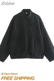 Znbbw TRAF 2023 Spring Warm Gray Jacket Women Outerwear With Button Autumn Bomber Jacket Coat Women Winter Coat Top women