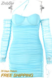 Znbbw Mesh Strapless Women Dress Fashion Off-shoulder Zipper Backless Bodycon Dresses Sexy Night Club Party Mini Dress