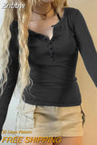 Znbbw Fairycore Y2K Tops Tee Aesthetic Button Up Retro Grunge Clothing Solid Casual 90s Slim Womenswear Shirts