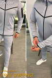 Znbbw Spring Men's Zipper Hoodie Coat + Long Pants 2pc Set High Quality Casual Sweatpants Outfit Fashion Solid Slim Men Tracksuits