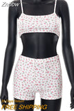 Znbbw Summer Flowers Print 2Pcs Shorts Sets Women Casual Sports Suits Sleeveless Sling Camisole Crop Tops+High Waist Shorts