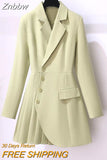 Znbbw Autumn Office Lady Lapel Blazer Dress Women Elegant Long Sleeve Slim Solid Suit Mini Dress Irregular Pleated Party Vestidos