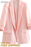 Znbbw TRAF Women Animal Print Zebra Blazer Elegant Chic Fashion Suit Jacket Casual Coat Female Outerwear Outfit Clothing