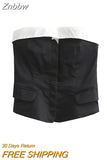 Znbbw TRAF Summer Camis Women Strapless Top Sleeveless Backless Patchwork Slim Bustier Female Crop Tanks Y2K