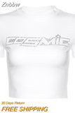 Znbbw Women Teen Girls Gothic Graphic Print Crop Tops T Shirts O-Neck Short Sleeve E-Girl Aesthetic Kawaii Crop Tees Tops Streetwear