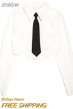 znbbw Summer Streetwear Long Sleeve Button White Shirt Women Korea Style top with ties Ladies Crop Tops Blouse New In Clothing