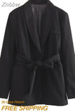 Znbbw Tops With Belt Pant Sets Women Fashion Single Button Jacket Trousers Autumn Winter Office Outfits Outwear