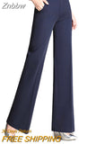 Znbbw Wide Leg Pants Women High Waist Long Trousers Elegant Office Lady Simple Straight Pants Vintage Loose Oversize Pants