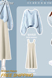 Znbbw Women's Knitted Sweater Skirt Two Piece Set Women Slim Elegant Tops Female Sweater Dress Suits Lady Knitting Outfit