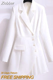 Znbbw Autumn Office Lady Lapel Blazer Dress Women Elegant Long Sleeve Slim Solid Suit Mini Dress Irregular Pleated Party Vestidos
