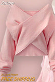 Znbbw Size Women's Spring Autumn Suit Women's 2023 French New Pink Sweater Suspender Dress Two-piece Set