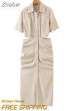 Znbbw ZBZA Women 2023 Shirt Dress Women Waist Cut-out Midi Dress Fashion Design Sexy Elegant Femme Vestidos 202307
