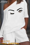 znbbw Casual Skew Collar Off Shoulder Loose 2 Piece Set 2023 New T Shirts + Shorts Suit Women Trendy Fashion Sweatshirt Pants Set