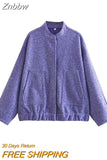 Znbbw TRAF 2023 Spring Warm Gray Jacket Women Outerwear With Button Autumn Bomber Jacket Coat Women Winter Coat Top women