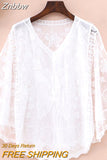 Znbbw Lace White Shirt Woman Summer 2023 Flare Sleeve Elegant Blouse Women Blusas Casual O-neck Tops Female Clothing 25897