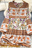 Znbbw Autumn Women's Travel Holiday indie Style Dress New Sweet Loose Thin Printed Long-sleeved Mid-length Dress GD647