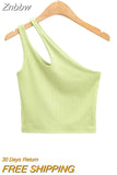 Znbbw Sexy Women's Crop Top Solid Stretch Fit Knit Sleeveless One Shoulder Hollow Out Basic Backless Tank Top
