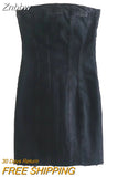 Znbbw TRAF Blue Dress for Women 2023 Summer Denim Strapless Tube Top Dress Sexy Solid High Street Chest Wrapping Dresses