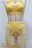 Znbbw Sexy Female Lingerie Fishing Net Patchwork Women's Underwear 4-Pieces Fancy Intimate Bra And Panty Garters Exotic Sets 912