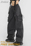 Znbbw Cyber Y2K Red Parachute Pants Women Kpop Streetwear Gray Cargo Trousers Oversized Egirl Punk Black Wide Leg Pantalones
