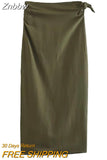 Znbbw TRAF With Knot Women 2 Piece Sets 2023 Summer Slim Asymmetric Crop Top Female Split High Waist Midi Skirt Suits