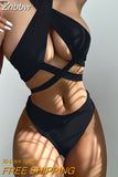 Znbbw Bikini Set Halter Women's Swimsuit Solid Swimwear Women 2023 Criss Cross Wrap Biquinis New Beachwear Bathing Suits