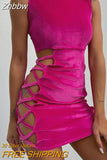 Znbbw Mock Neck Hollow Out Side Sexy Night Club Outfit Women Sleeveless Summer 2023 Bodycon Velvet Short Dresses