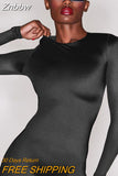 Znbbw Women 2023 Autumn Long Sleeve Bodycon Streetwear Black Jumpsuit Overalls One Piece Outfit Wholesale Items For Business