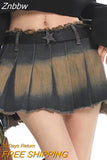 Znbbw Y2k Skirt Women Mini Skirts Korean Style Streetwear Hot Girl Fashion Vintage Outfits Sexy Denim Distress Irregular Pleated