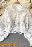 Znbbw 2023 New Fashion Blouse Female Hollow Lantern Sleeve Temperament Blusa Stand-up Collar Slim Short Lace Shirt C342