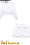 Znbbw TRAF Summer Women Suits 2023 Long Sleeve Zipper Loose Bomber Jacket Crop Top Female Cargo Mini Skirt 2 Piece Sets Y2K