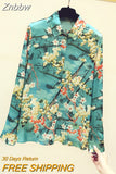 Znbbw Fall New Fashion Floral Blouse Female Lapel Is Thin Temperament Long-sleeved Blusa High-end Shirt KK1481