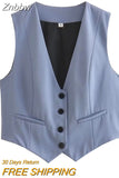 Znbbw TRAF Women V Neck Single Breasted Short Vest Office Lady Sleeveless Chic White Suit Business Slim Waistcoat Tops