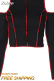 Znbbw Out Fashion Tshirt Women Long Sleeve Crop Top T Shirt 2023 Winter Fall Clothes Punk Streetwear Gothic Tee
