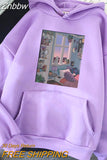 Znbbw Night Drawing Cartoons Print Women Hoodeds Sweatshirts Harajuku Oversized Loose Fashion Casual Lady Hoodeds Sweatshirts