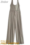 Znbbw TRAF Sexy V Neck Soild Halter Jumpsuit Women's Clothing Elegant Sleeveless Backless Casual Trousers Wide Leg Pants