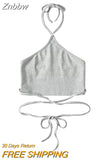 Znbbw Women Halter Tie Back Cropped Camisole Halter Neck Tie Waist Tank Top