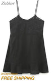 Znbbw TRAF Women 2023 Casual Pure Loose Fit Fashion Embroidery Hollow out Mini Vintage Strap Dress Vestidos Mujer