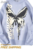 Znbbw Women Sweaters Harajuku 2023 Autumn Winter Hip Hop Knitwear Mens Loose Tops Butterfly Streetwear O Neck Casual Pullover Sweater