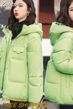 Znbbw Women Down Jacket 2023 Hit Winter New Thick Warm Cotton Down Padded Jacket Casual Sweety Solid Color Hooded Coat Jackets Outwear