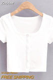 Znbbw Women Rib Button Through Short Sleeve Top