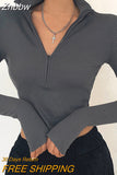 Znbbw color casual T-shirt women long sleeves turtleneck crop tops sexy simple style party club 2023 spring summer new